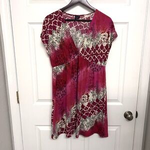 VTG 2000s Faded Glory Pink Abstract Empire Waist Dress Y2K Boho Large